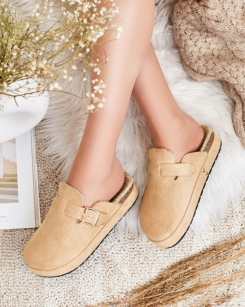 Royalfashion Damenpantoffeln mit Schafsfell und Schnalle Kajis