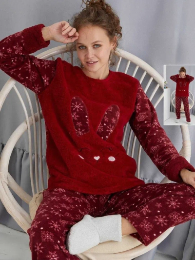 Royalfashion Damenpyjamas mit einem Hasen, fleece-ähnlich