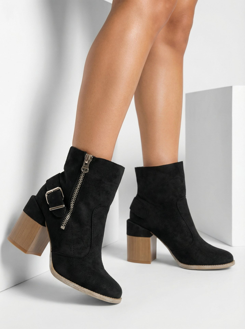 Royalfashion Чорні жіночі чоботи на високій шпильці з екозамші Acimra