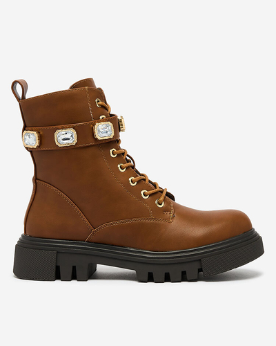 Royalfashion Braune Damen Futiti Baggerstiefel mit flachem Absatz