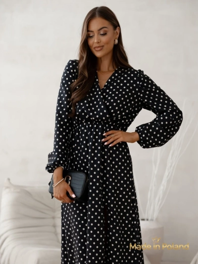 Damen Midikleid Midnight Bloom mit Pünktchenmuster