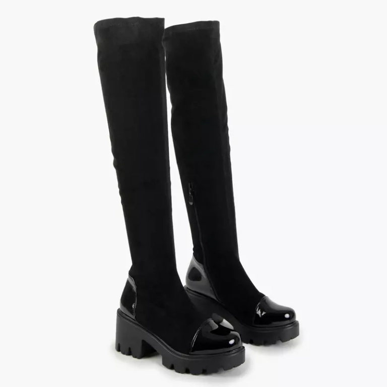 OUTLET Schwarze Plateaustiefel aus Öko-Wildleder Ellij - Schuhe