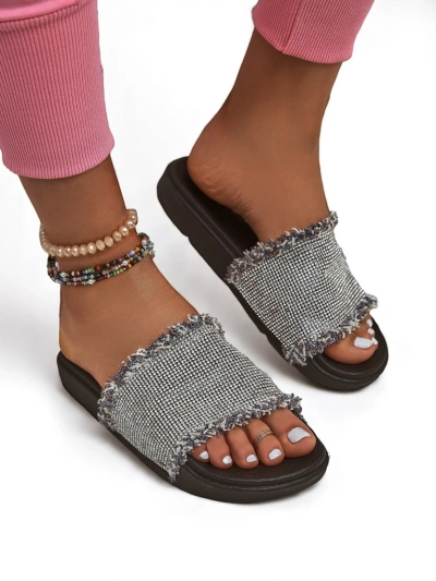Royalfashion Damen Pantoletten mit flacher Sohle SparkleWalk