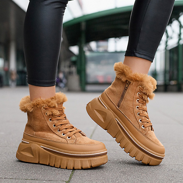 Damen-Schnürstiefel mit Plateau in Camel Neatesa - Schuhe