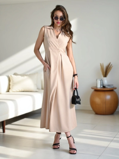 Royalfashion Damen ärmelloses Kleid mit Wickelausschnitt Bizness