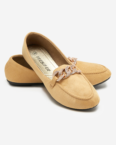 Hellbraune Öko-Wildleder-Loafer für Damen mit Kette Osylia - Schuhe