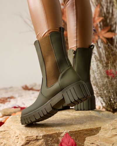 Royalfashion Dunkelgrüne matte hohe Damenstiefel Dirmany