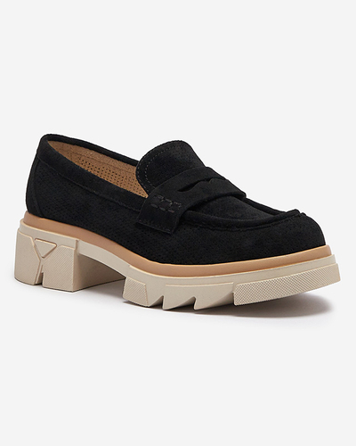 Schwarze durchbrochene Damenmokassins mit fester Sohle Ejina - Footwear
