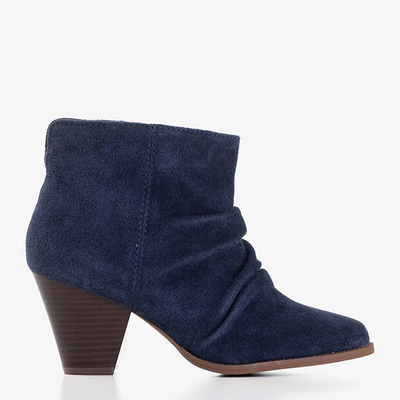 Dunkelblaue Stiefeletten mit gerafften Holtien - Schuhen