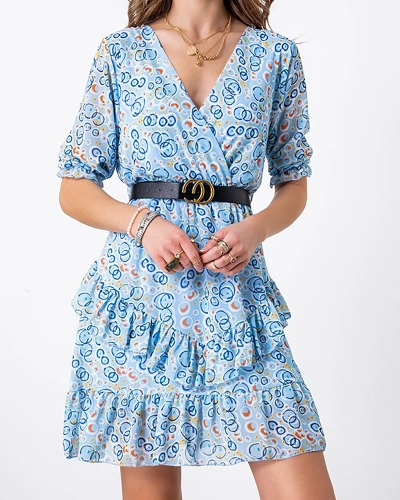 Blaues Damen Minikleid mit Mustern - Kleidung