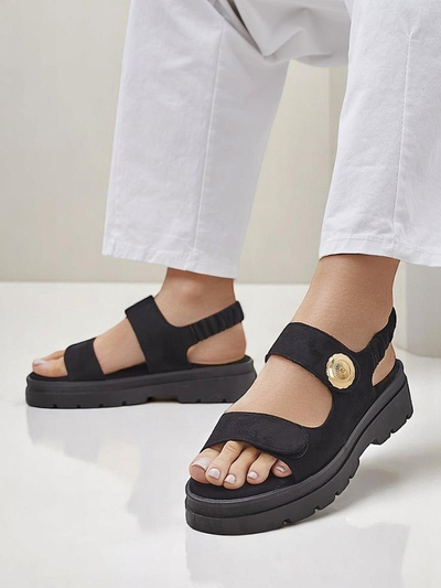 Royalfashion Anthea Nero Damen Sandalen - schwarzes Wildleder, 5 cm Plateau