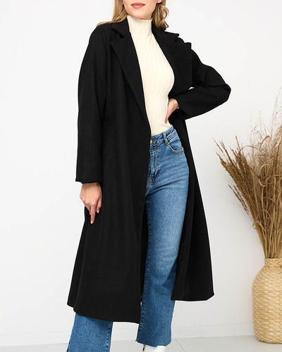 Чорне довге жіноче пальто з поясом - Одяг