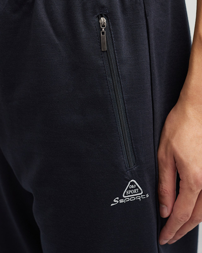 Темно-сині чоловічі бавовняні спортивні штани з кишенями - Одяг