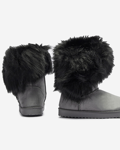 Graue Damen-Schneestiefel mit asymmetrischem Obermaterial und Pelz Vetora - Footwear