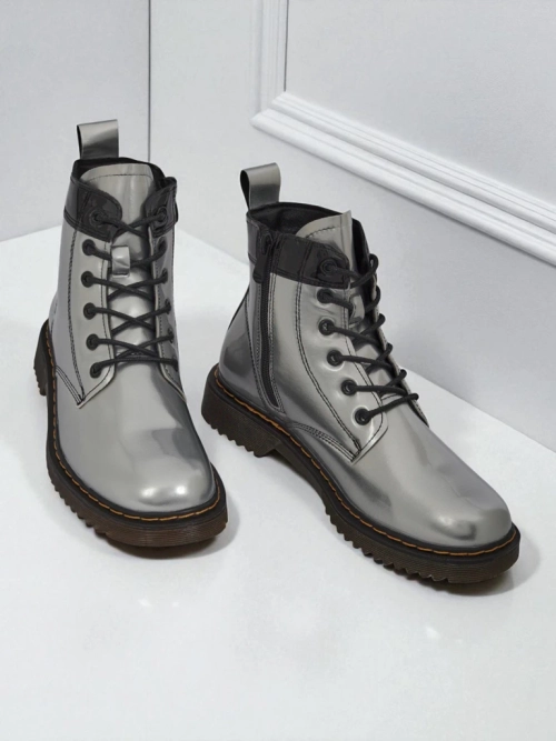 Жіночі ботильйони срібні Celestina Eco Шкіра Патентна з блискавкою