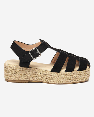 Damensandalen aus schwarzem Öko-Wildleder auf der Keniso-Plattform - Schuhe