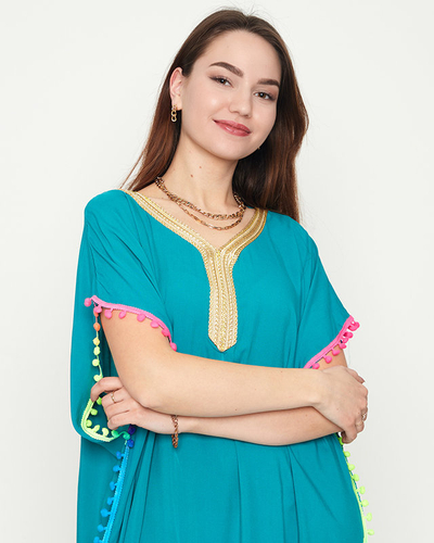 Grüne Sommer-Strand-Tunika für Damen mit Bommeln - Kleidung