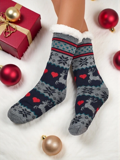 Damen Socken Aurora Mehrfarbig Gestrickt mit Warmem Fell