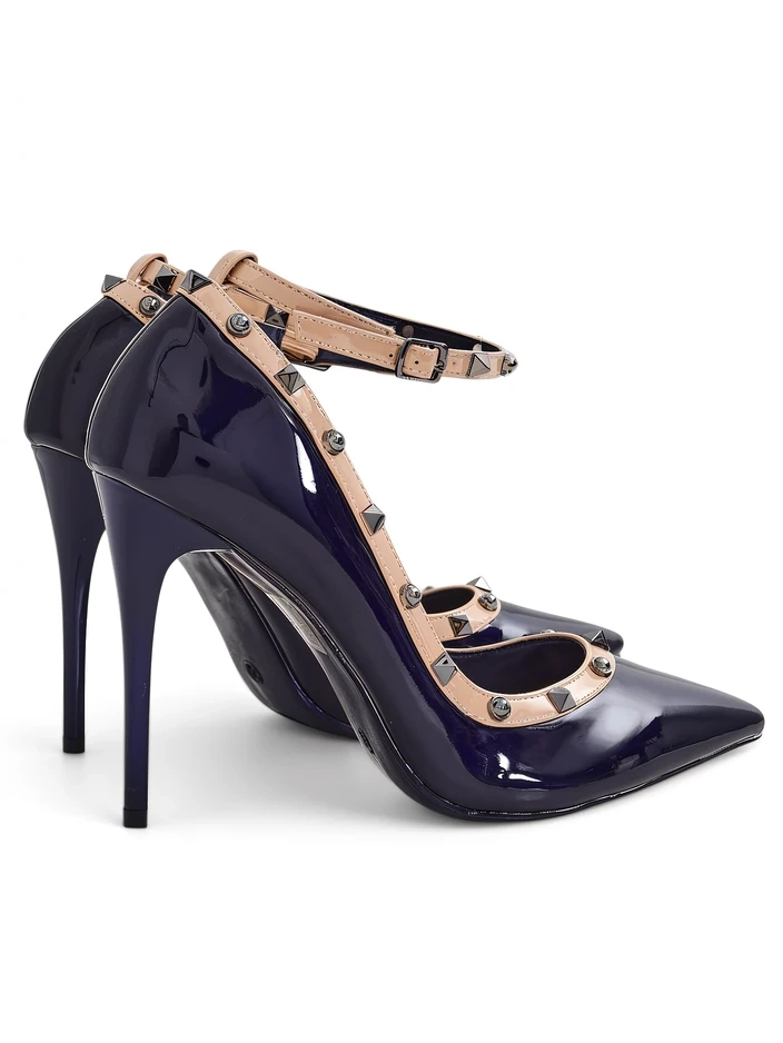 Royalfashion Patent Damen-Stilettos mit Nieten Qoscalle