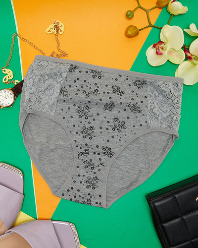 Grauer Damenslip aus Baumwolle mit PLUS SIZE-Aufdruck - Unterwäsche