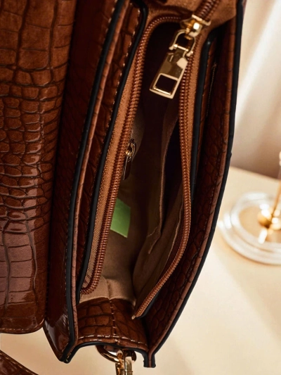 Damenhandtasche Sofia braun Wildleder und Öko-Krokodilleder mit Riemen