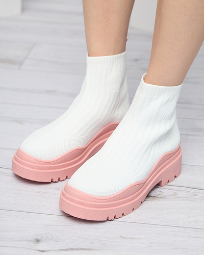 Damenstiefel auf einer dickeren Sohle in Weiß und Pink von Korlic-Shoes