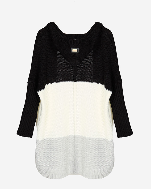 Langer Cape-Pullover für Damen in Schwarz, Creme und Grau - Kleidung