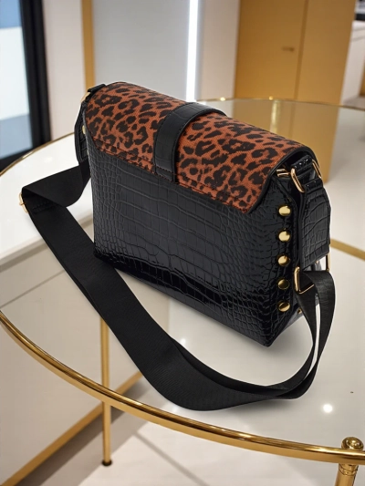 Lackierte kleine Damenhandtasche aus Öko-Leder Panthere Mist
