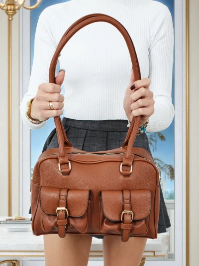 Damen Shopper Handtasche aus Öko-Leder mit Taschen Aveline
