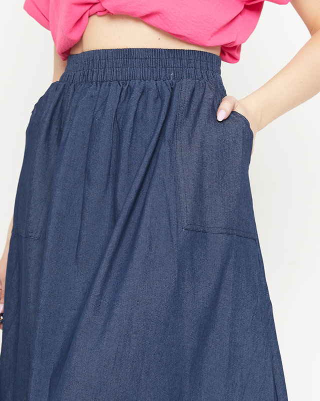 Marineblauer langer Damenrock mit Taschen - Kleidung