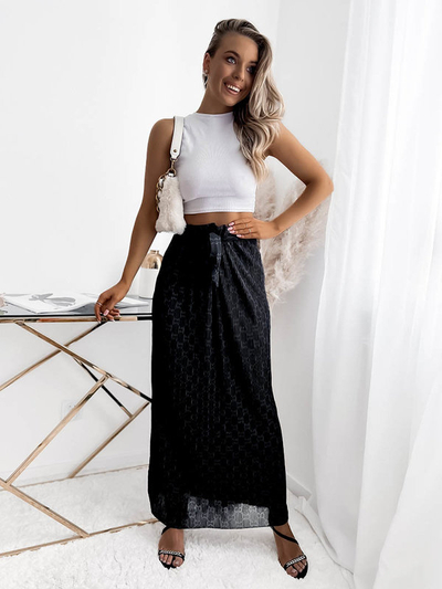 Schwarzer Damen-Faltenrock mit Muster - Kleidung