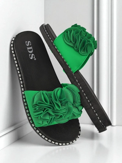 Royalfashion Damen-Pantoletten mit flacher Sohle Flora Verde