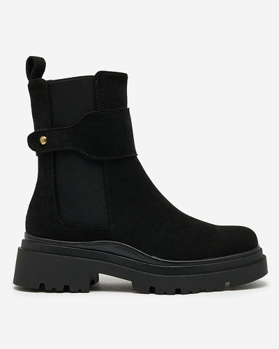 Royalfashion Schwarze Damenstiefel mit Zierriemen Doasa
