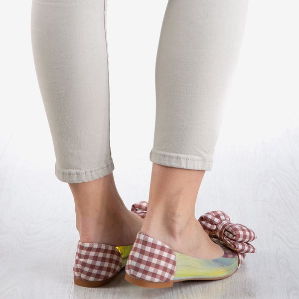 Rosa karierte Frauenballerinas mit Schleife Carol - Footwear 1