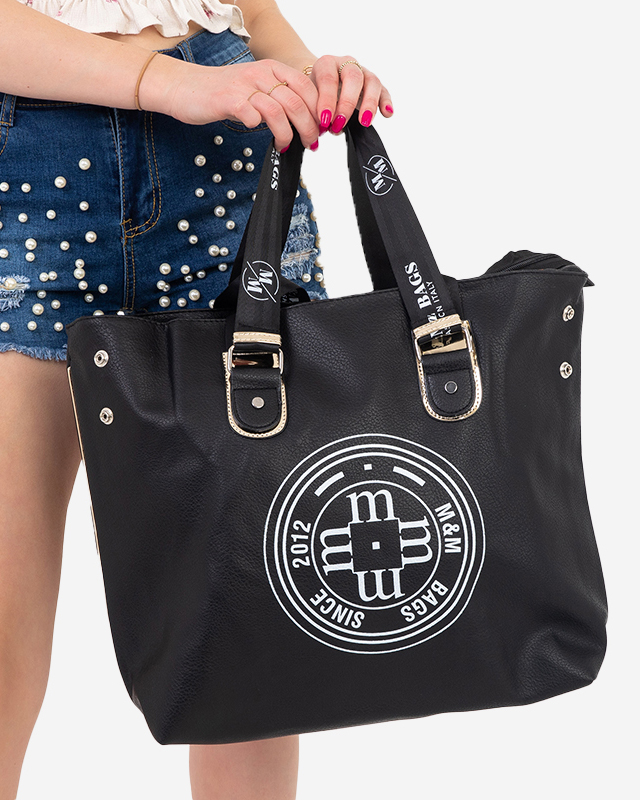 Große schwarze Damenhandtasche mit Aufschriften - Accessoires