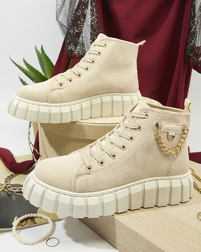 Cremefarbene Damen-Schnürstiefel mit Verzierungen Tamti - Schuhe