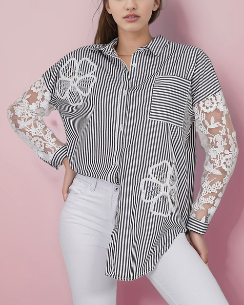 Royalfashion Жіноча смугаста сорочка з мереживом