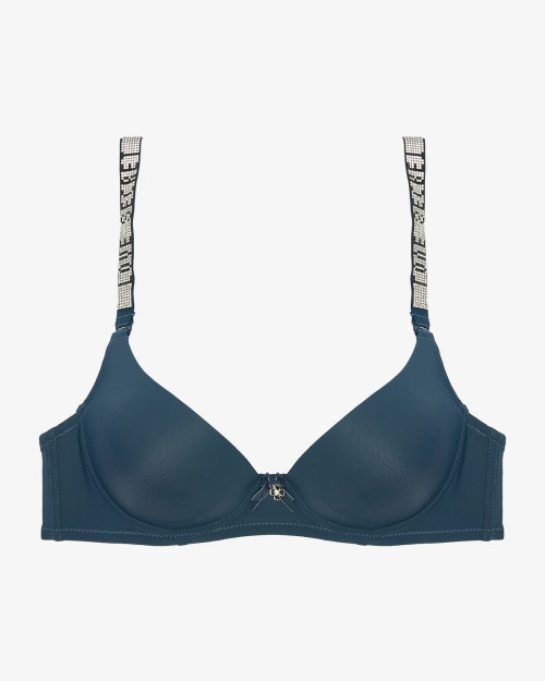 Royalfashion темно-синій однотонний бюстгальтер пуш-ап з декорованими бретелями