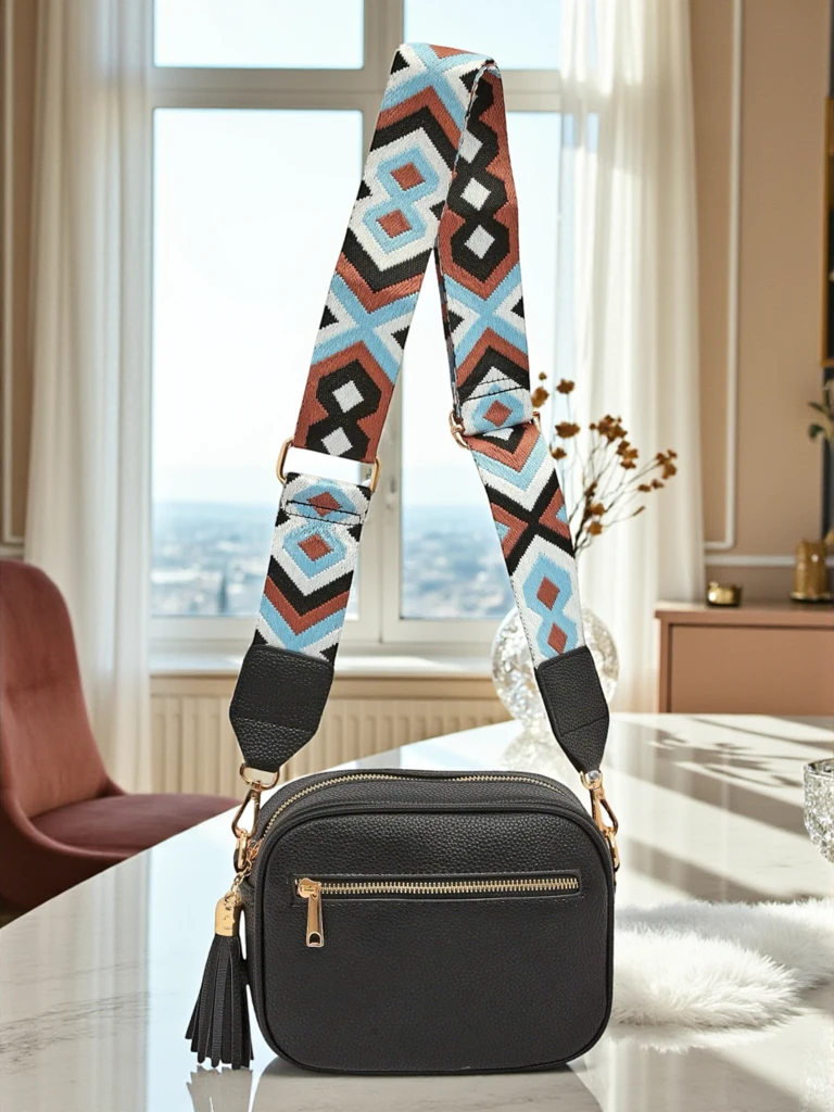 Royalfashion Kleine Damenhandtasche aus Öko-Leder mit buntem Riemen Kovi Lace