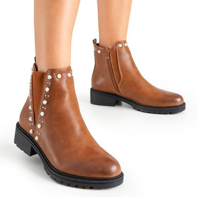 Braune Damenstiefel mit Waterloo-Perlen - Schuhe