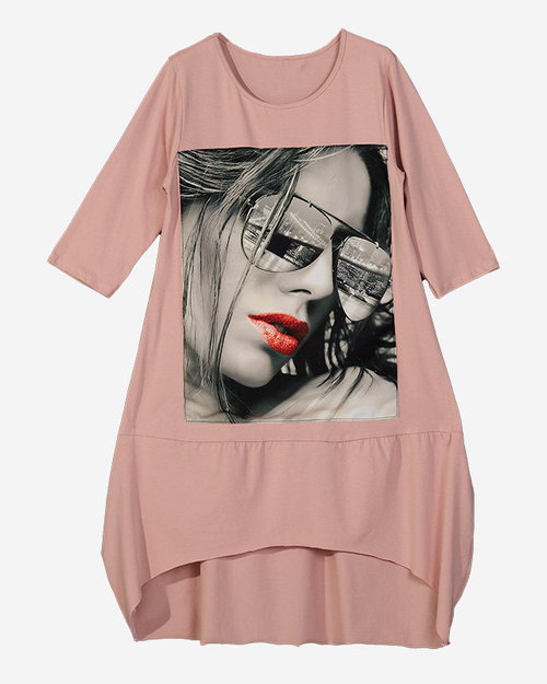 Рожеве жіноче плаття з принтом і відрізом по низу - Одяг