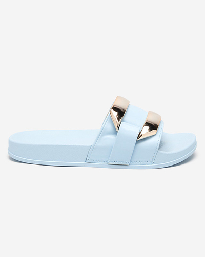 OUTLET Blaue Damenhausschuhe mit goldener Verzierung Serina - Schuhe