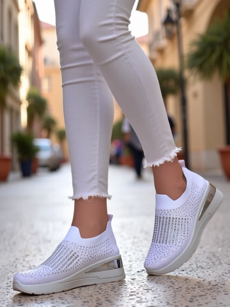 Royalfashion Slip-On Wedge-Sneaker für Damen mit Strasssteinen Qelavise