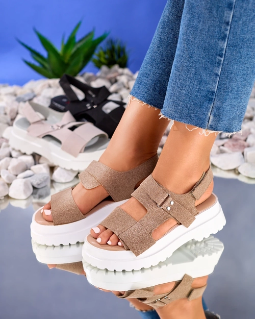 Royalfashion Темно-коричневі жіночі босоніжки на суцільній підошві Rederis