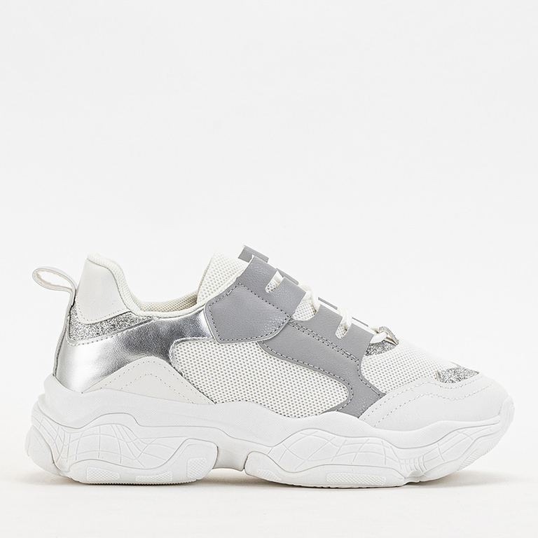 Weiße Plateau-Sneaker für Damen mit silbernen Einsätzen von Verica - Footwear