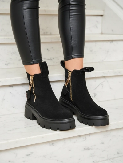Royalfashion Damenstiefel aus Öko-Wildleder in Schwarz Refaset