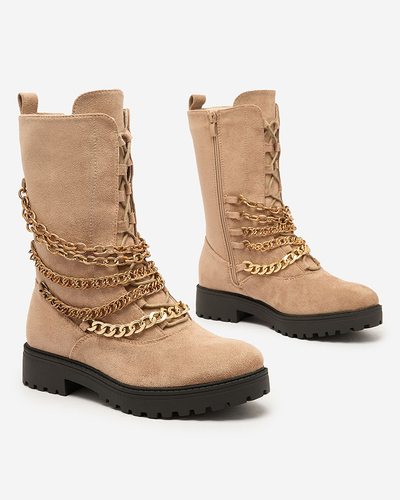 Royalfashion Damen Baggerstiefel in Hellbraun Goserre