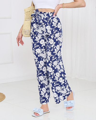 Marineblaue Palazzohose mit Blumenmuster - Kleidung