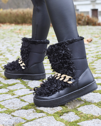 Schwarze Damen-Schneestiefel mit dekorativem Port-Shoes-Obermaterial