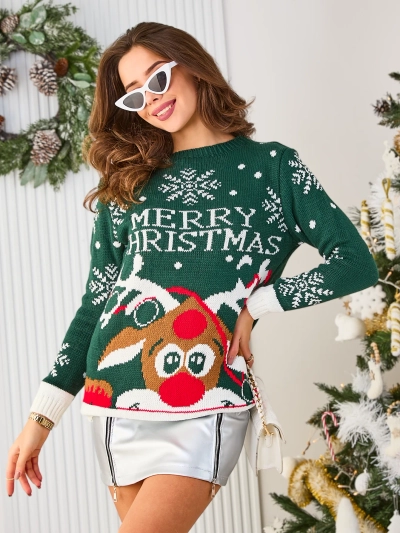 Royalfashion Weißer Weihnachtspulli mit Rentier